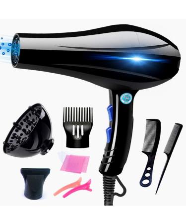 Hair Dryer Professional Salon Hairdryers Ionic Comb Professional Hair Styling Ultra 2000W Hair Dryer with Diffuser and Concentrator Nozzle 3 Heat 2 Speed Settings Low Noise for Man Woman Black Small