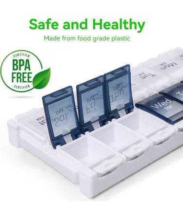 Mericargo Weekly Pill Organizer | Easy Fill Twice a Day | Large 7-Day Medical Storage Box for Vitamins & Fish Oil - Blue - Buy Online on GoSupps.com