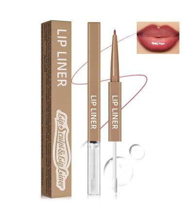 Double-ended Lip Liner with Clear Lip Oil Moisturizing High Shine Transparent Lip Glow Oil with Nude Pink Lip Liner Set Non-Sticky Plumping Lip Gloss Combo Lipstick Makeup-02