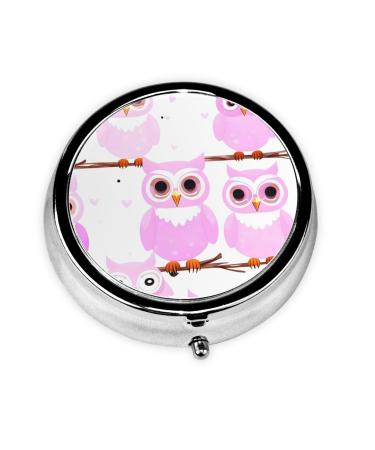 Cute Owlround Pill Box 3 Compartments Round Pill Box Organizer for Purse Or Pocket &*Portable Travel Pill Box