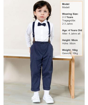 Mint Green Baby Boy Outfit Set | 4pcs Gentleman Wedding Suit 2-3 Years | Long Sleeve Striped Shirt, Pants, Suspenders, Bowtie | White Blue - Buy Online on GoSupps.com