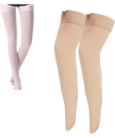 Thigh-High Compression Stockings for Varicose Veins | Beige 23 32 mmHg Closed Toe Unisex Sports | Silicone Band Opaque - Buy Online on GoSupps.com