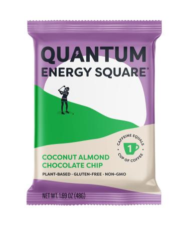 QUANTUM Energy Square | Organic Caffeinated Energy Protein Bars | 10g | Plant Based | Gluten Free | Vegan | Dairy & Soy Free | Non-GMO | Breakfast Bar | Healthy Snacks | Coconut Almond Chocolate Chip | 8 Pk