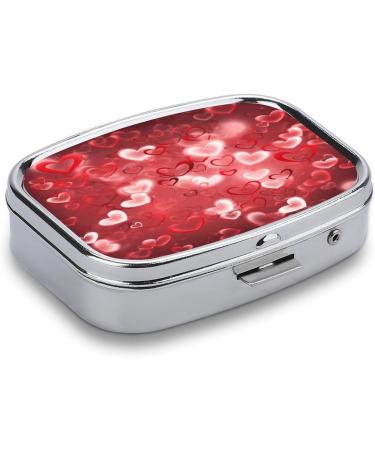 Valentine's Day Heart Print Pill Box - 2 Compartment Decorative Metal Organizer for Medicine - Portable Pocket & Purse Case - Buy Online on GoSupps.com