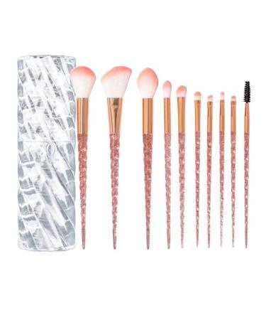 Shop 10-Piece Pink Makeup Brush Set - Soft Brushes with Spiral Handles & Transparent Storage Bucket - Buy Online on GoSupps.com