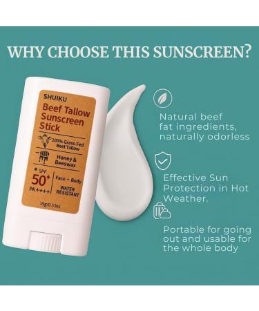 Beef Tallow Sunscreen Organic Stick SPF 50 Tallow-Based Mineral Sunscreen with Honey & Beeswax for Face & Body Water-Resistant Natural Sunblock 0.53 oz - Buy Online on GoSupps.com