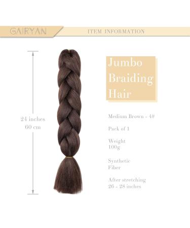 Gairyan Jumbo Braids Extension - 60cm Ombre Synthetic Hair for Box & Crochet Braids | Medium Brown Afro Braiding Hair (1 Piece) - Buy Online on GoSupps.com