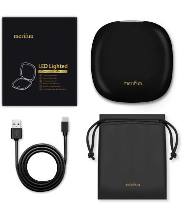 Rechargeable 2-Sided 1X/10X Lighted Magnifying Mirror - 56 LEDs, 3 Colors & Brightness Adjustable, Portable Compact Mirror (Black) - Buy Online on GoSupps.com