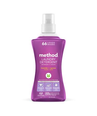 Method Liquid Laundry Detergent, Hypoallergenic + Biodegradable Formula, Plant-Based Stain Remover, Lavender + Cypress Scent, 1.5 Liter Bottle, 1 Pack (66 Total Loads), Packaging May Vary Lavender + Cypress 53.5 Fl Oz (Pac