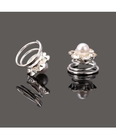 Parieo Pearl Hair Pins 10 Pieces Spiral Twist Hair Clips with Diamond Flower Crystal for Women's Wedding Accessory Party Decoration - Buy Online on GoSupps.com