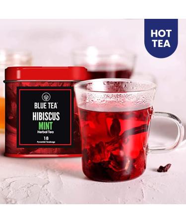 BLUE TEA - Hibiscus Mint Herbal Tea - 36 Tea Bags (Pack of 2) | CAFFEINE FREE | Hibiscus + Mint | Farm Packed Hibiscus Tea | Tin Packing - Buy Online on GoSupps.com