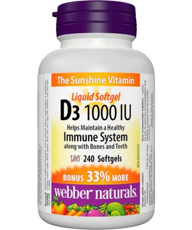 Webber Naturals Vitamin D3 1000 IU 240 Softgels For Healthy Bones Teeth and the Maintenance of Good Health 240 count (Pack of 1)