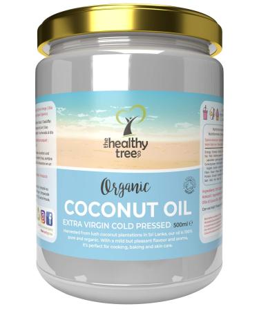 TheHealthyTree Company Organic Extra Virgin Coconut Oil for Cooking Baking Hair and Skin - Cold-Pressed Raw Organic Coconut Oil (500ml Glass Jar)