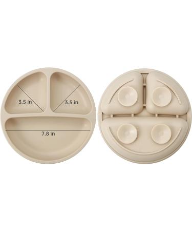 PandaEar Baby Weaning Set | Silicone Feeding Supplies for Baby Led Weaning | Includes 2 Divided Suction Plates, 2 Tiny Cups, Spoons, Forks | Self Feeding Eating Set in Light Tan/Walnut - Buy Online on GoSupps.com