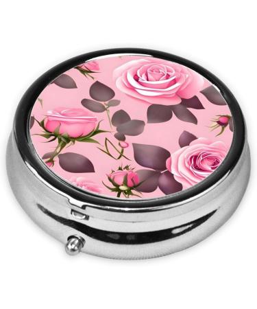 Pretty Pink Roses Round Pill Box - 3 Compartment Organizer & Portable Travel Pill Case | Perfect for Traveling - Buy Online on GoSupps.com