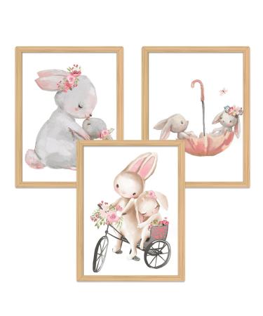 Zamety Set of 3 Baby Room Pictures Nursery Decoration Pictures Children's Room Poster Animal Poster Baby Room Baby Room Decoration Boy Children's Pictures Nursery without Picture Frame
