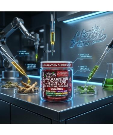 Clean Nutra AstaZen Astaxanthin Complex Gummies 12mg w/Lycopene Pure Vitamin A C D E L-Tyrosine Selenium Premium Berry Banana Eye Skin Immune Support Supplement 60 Count - Buy Online on GoSupps.com