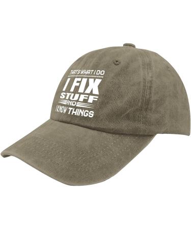 Men's Washed Denim Adjustable Baseball Cap - Fix Stuff & Know Things - Khaki - Buy Online on GoSupps.com