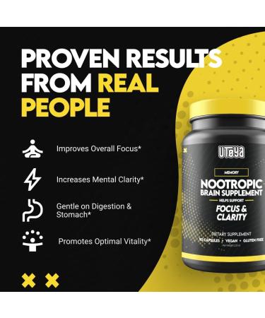 UTOYA Nootropics Brain Support Supplement - Brain Supplements for Memory and Focus Mental Clarity Cognitive Support - Unflavored/Vegan/Gluten Free Brain Health Supplements for Adults - 90 Capsules - Buy Online on GoSupps.com