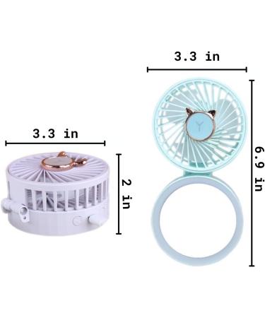 UNAGLAM Compact Pocket Makeup Mirror with LED Light & Fan - 3-in-1 Mini Travel Mirror for Makeup & Cooling - USB Rechargeable - Grass - Buy Online on GoSupps.com