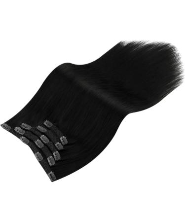 Moresoo 14 Jet Black Clip in Human Hair Extensions - 5 Pieces/70g Double Weft Real Hair Extensions - 35cm #1 - Buy Online on GoSupps.com