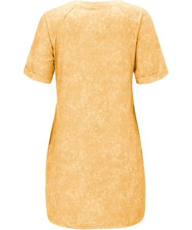 Bijerou Summer Dresses for Women 2024 | Solid Crewneck Short Sleeve T-Shirt Dress | Loose Beach Vacation Mini Dress in Checkered Yellow - Shop Now! - Buy Online on GoSupps.com
