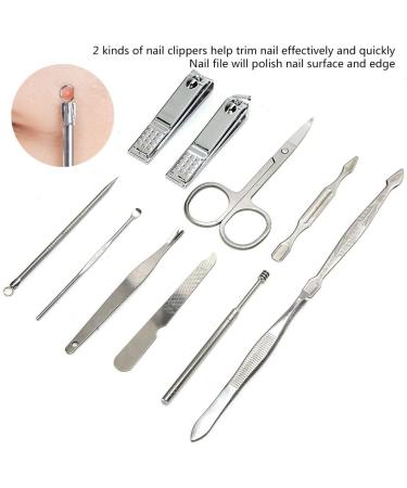 11pcs Stainless Steel Nail Grooming Kit Nail File Nail Clipper Ear Pick Eyebrow Clip Tool Set Manicure Facial Beauty Care Tool with Storage Bag - Buy Online on GoSupps.com