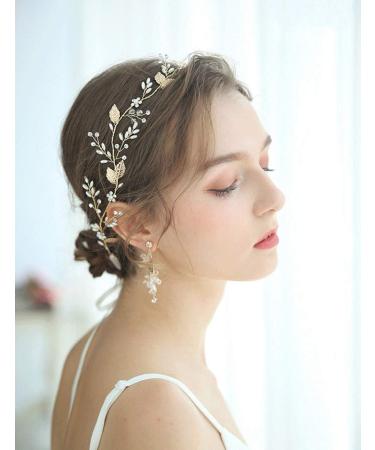 Anglacesmade Bridal Hair Vine Crystal and Pearl Headband Gold Leaf Headpiece for Bride Bridesmaid Handmade Hair Jewelry for Women and Girls - Buy Online on GoSupps.com
