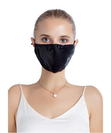 Yimidear adult mouth protection bling sequins reusable and washable dust protection with 2 active coal filters for running cycling and activities black