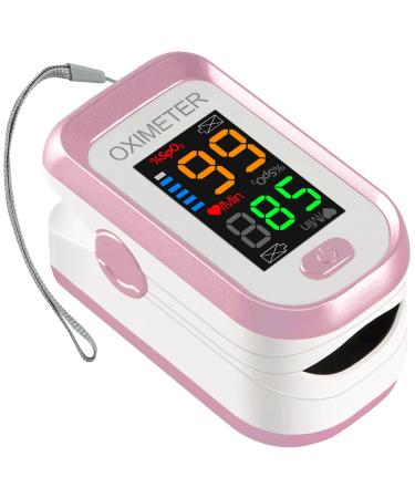Pulse Oximeter Fingertip Blood Oxygen Saturation Monitor with Large LED Display Heart Rate Monitor for Adults Fingertip Pulse Oximetr with Lanyard (Rose Gold)