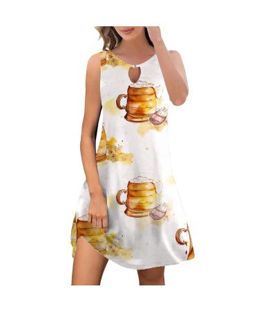 Women's Summer Dress 2023 Fashion Bohemian Print Cover Up Round Neck Sleeveless Tank Top Dress Oktoberfest Beer White Medium