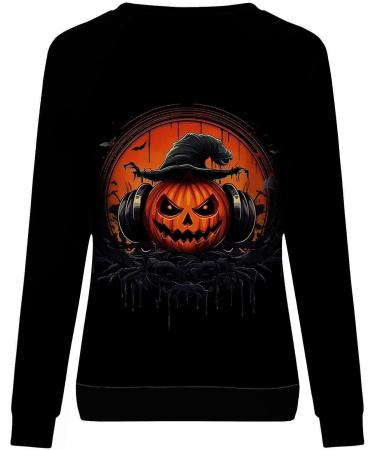 Halloween Costumes Printed Fashionable Casual Long Sleeved Zipper Round Neck Hoodies Sweater Loose Fit Womens Black Large - Buy Online on GoSupps.com