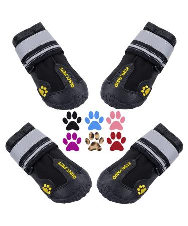 QUMY Dog Boots Waterproof Shoes for Dogs with Reflective Strips Rugged Anti-Slip Sole 4PCS/Set Black Size 6: 2.6''x3.0''(W*L) (Pack of 4)