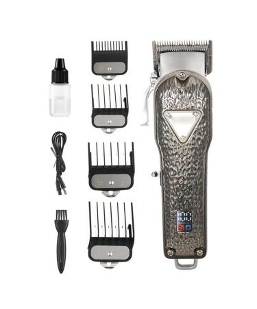 Hair Clippers All-Metal Hair Clipper LCD Digital Display Electric Clipper Hair Salon Oil Head Push Gradient Mens Shaving Head(Silver)