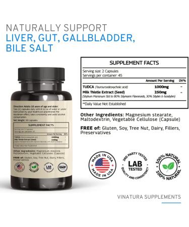 VINATURA Tudca Milk Thistle 1250mg - Liver & Gallbladder Support - USA Made - 90 Capsules - Buy Online on GoSupps.com