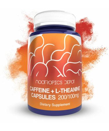 Nootropics Depot Caffeine and L-Theanine Capsules | 60 Count | Contains 200mg of Caffeine and 100mg of L-Theanine | Natural Supplement | Energy Booster | Mental Focus + Alertness | Coffee Alternative 60 Count (Pack of 1)