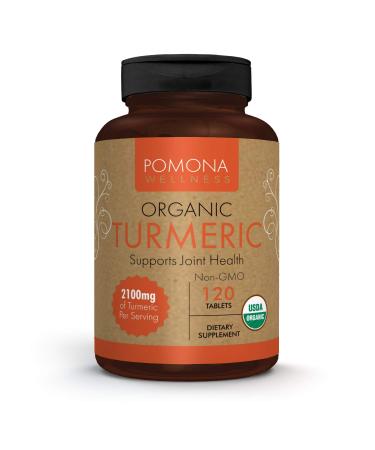 Pomona Wellness Organic Turmeric Supplement 1,400 mg, Turmeric Curcumin With Black Pepper for Absorption, For Joint Support, Immunity, and Inflammation, USDA Organic, Non-GMO, Vegan, 120 Tablets