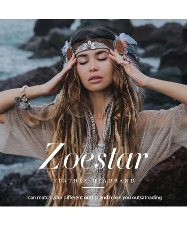 Zoestar Boho Feather Headband Indian Headpiece Vintage Hippie Hair Tie Festival Hair Jewelry Tribal Hair Accessories for Women and Girls (E) - Buy Online on GoSupps.com