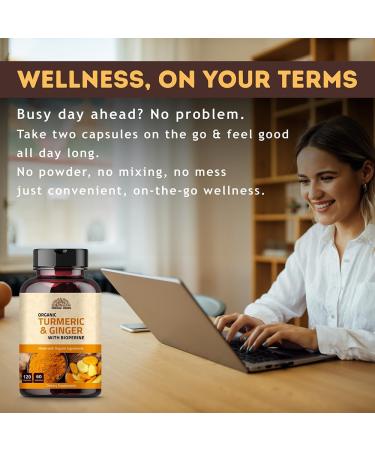 Turmeric Ginger with Black Pepper & Ginger 1000 mg 120 Capsules | Turmeric and Ginger Supplement with 95% Curcuminoids | Extra Strength Supplement| Joint Support Supplement | Non-GMO - 120 Capsules - Buy Online on GoSupps.com