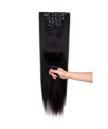 Dododoing Clip-In Hair Extensions - 6 Pieces 61-66 cm Smooth & Thick Synthetic Hair Dark Black - Perfect for Volume & Length - Buy Online on GoSupps.com