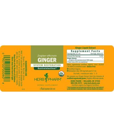 Herb Pharm Ginger Extract 1 fl oz - Organic Herbal Supplement for Digestion & Wellness - Buy Online on GoSupps.com