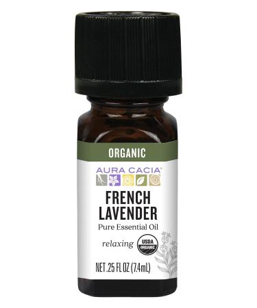 Aura Cacia Organic French Lavender Pure Essential Oil, Vegan, Cruelty Free, 0.25 Fluid Ounces (Pack of 1)