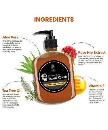 RA_WLS Men's Beard Wash - Softens & Adds Shine with Tea Tree Oil & Aloe Vera Paraben/Sulphate/Silicon Free 8.5 fl oz - All Skin Types - International Shipping - Buy Online on GoSupps.com