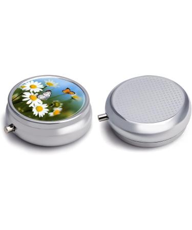 Compact 3-Compartment Pill Box with Butterfly & Daisy Design - Portable Travel Pill Organizer for Handbags & Pockets - Buy Online on GoSupps.com