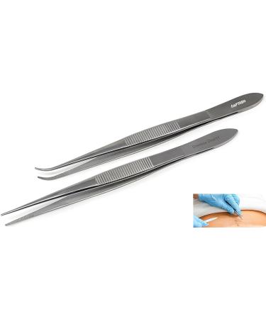Precision tweezer set with wave cut multifunctional laboratory tweezers made of stainless steel 2-part set fine lace straight curved tips for laboratory workshops handicrafts