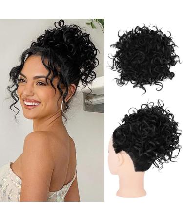 Dirty messy bun short curly ponytail extension synthetic hair scrunching large bun hair part with hair clip clip cord strain loose hair bun hair extension (black) - Buy Online on GoSupps.com