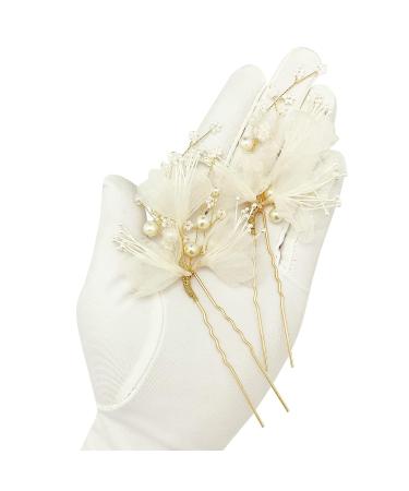 Pearl Wedding Hair Pins 2Pcs - White Flower Bridal Hair Pieces for Women & Flower Girls - Buy Online on GoSupps.com