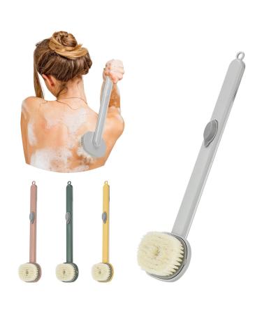 Long Handle Bath Massage Cleaning Brush  Shower Back Brush with Soap Dispenser for Body  Long Sponge Exfoliating Scrub Brush for Men Women Grey