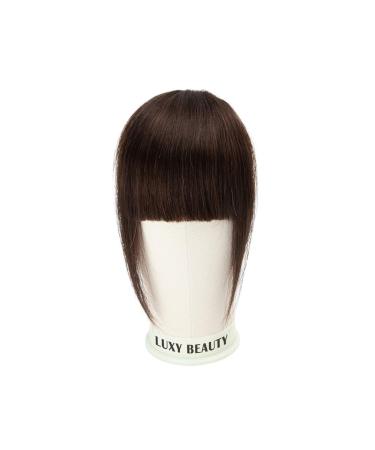 Hair Bangs Human Hair Bangs 3 Clips 3D Blunt Cut Natural Hair Bangs OverHead Clip in Hair Extensions Non-Remy 2.5"x4.5" Black Brown Blonde Clip in Bangs(Color:Darkest Brown 02)
