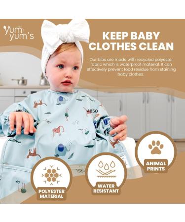 Yum Yum's Silicone Baby Bibs - Waterproof Long Sleeve Feeding Bib with Safari Friends Design | Ideal for Baby Weaning 6-12 Months - Buy Online on GoSupps.com
